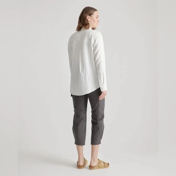 NWT Quince White Cotton Gauze Long Sleeve Shirt Sz XS - Picture 2 of 7